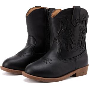 imageBMCiTYBM Toddler Little Girls Cowboy Cowgirl Boots Kids Pointed Toe Western Boots Mid Calf Side Zipper Riding Shoes for All Seasons ToddlerLittle KidA1black