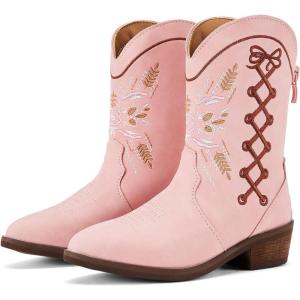 imageBMCiTYBM Toddler Little Girls Cowboy Cowgirl Boots Kids Pointed Toe Western Boots Mid Calf Side Zipper Riding Shoes for All Seasons ToddlerLittle KidBpink