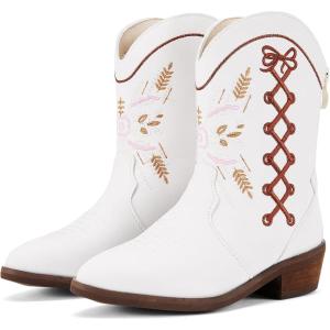 imageBMCiTYBM Toddler Little Girls Cowboy Cowgirl Boots Kids Pointed Toe Western Boots Mid Calf Side Zipper Riding Shoes for All Seasons ToddlerLittle KidBwhite