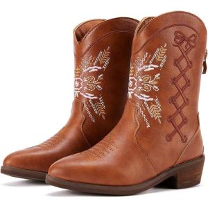 imageBMCiTYBM Toddler Little Girls Cowboy Cowgirl Boots Kids Pointed Toe Western Boots Mid Calf Side Zipper Riding Shoes for All Seasons ToddlerLittle KidBbrown