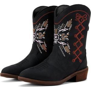 imageBMCiTYBM Toddler Little Girls Cowboy Cowgirl Boots Kids Pointed Toe Western Boots Mid Calf Side Zipper Riding Shoes for All Seasons ToddlerLittle KidBblack