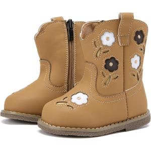 imageBMCiTYBM Baby Cowboy Cowgirl Boots Infant Western Boots Toddler Boys Girls Round Toe Riding Mid Calf Boots All Seasons for 6 9 12 18 24 MonthsA1brown