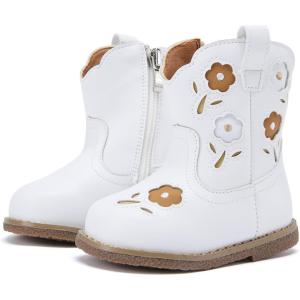 imageBMCiTYBM Baby Cowboy Cowgirl Boots Infant Western Boots Toddler Boys Girls Round Toe Riding Mid Calf Boots All Seasons for 6 9 12 18 24 MonthsA1white