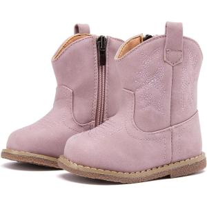imageBMCiTYBM Baby Cowboy Cowgirl Boots Infant Western Boots Toddler Boys Girls Round Toe Riding Mid Calf Boots All Seasons for 6 9 12 18 24 MonthsApurple