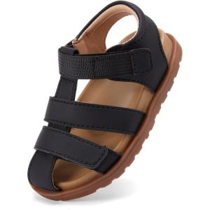 imageBMCiTYBM Toddler Boys Girls Sandals Open Toe Arch Support Slides Adjustable Straps Cork Footbed Slippers for Indoor OutdoorBblack