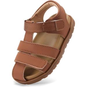 imageBMCiTYBM Toddler Boys Girls Sandals Open Toe Arch Support Slides Adjustable Straps Cork Footbed Slippers for Indoor OutdoorBbrown