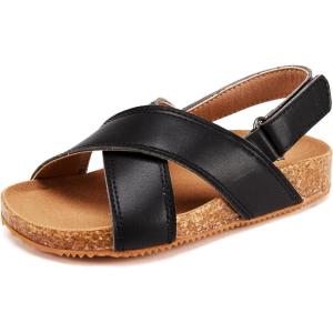 imageBMCiTYBM Toddler Boys Girls Sandals Open Toe Arch Support Slides Adjustable Straps Cork Footbed Slippers for Indoor OutdoorBlack