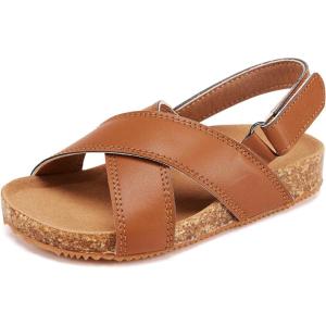 imageBMCiTYBM Toddler Boys Girls Sandals Open Toe Arch Support Slides Adjustable Straps Cork Footbed Slippers for Indoor OutdoorBrown