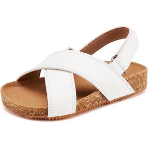 imageBMCiTYBM Toddler Boys Girls Sandals Open Toe Arch Support Slides Adjustable Straps Cork Footbed Slippers for Indoor OutdoorWhite