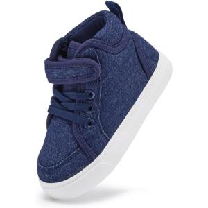 imageToddler Boys Girls Walking Shoes High Top Tennis Canvas SneakersInfantToddlerAnavy