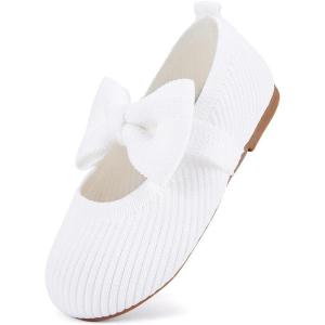 imageBMCiTYBM Toddler Girls Dress Walking Shoes Knitting Mary Jane Flats Ballet PartyWhite