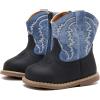 imageBMCiTYBM Baby Cowboy Cowgirl Boots Infant Western Boots Toddler Boys Girls Round Toe Riding Mid Calf Boots All Seasons for 6 9 12 18 24 MonthsA1black Blue
