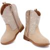 imageBMCiTYBM Toddler Girls Cowboy Cowgirl Boots Little Kids Pointed Toe Western Boots Mid Calf Side Zipper Riding Shoes for All Seasons ToddlerLittle KidCgiltter Camel