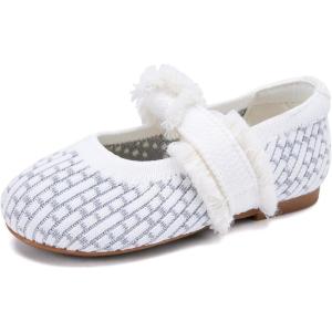 imageBMCiTYBM Toddler Girl Ballet Flats Comfortable Knit Casual Dressy Shoes for Girl Party School ShoesAwhite