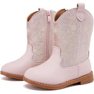 imageBMCiTYBM Toddler Girls Cowboy Cowgirl Boots Little Kids Pointed Toe Western Boots Mid Calf Side Zipper Riding Shoes for All Seasons ToddlerLittle KidCgiltter Pink
