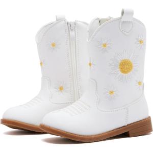 imageBMCiTYBM Toddler Girls Cowboy Cowgirl Boots Little Kids Pointed Toe Western Boots Mid Calf Side Zipper Riding Shoes for All Seasons ToddlerLittle KidDwhite