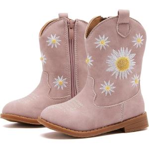 imageBMCiTYBM Toddler Girls Cowboy Cowgirl Boots Little Kids Pointed Toe Western Boots Mid Calf Side Zipper Riding Shoes for All Seasons ToddlerLittle KidDpurple