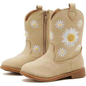 imageBMCiTYBM Toddler Girls Cowboy Cowgirl Boots Little Kids Pointed Toe Western Boots Mid Calf Side Zipper Riding Shoes for All Seasons ToddlerLittle KidDcamel