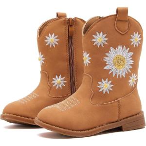 imageBMCiTYBM Toddler Girls Cowboy Cowgirl Boots Little Kids Pointed Toe Western Boots Mid Calf Side Zipper Riding Shoes for All Seasons ToddlerLittle KidDbrown