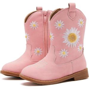 imageBMCiTYBM Toddler Girls Cowboy Cowgirl Boots Little Kids Pointed Toe Western Boots Mid Calf Side Zipper Riding Shoes for All Seasons ToddlerLittle KidDpink