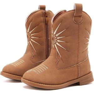 imageBMCiTYBM Toddler Girls Cowboy Cowgirl Boots Little Kids Pointed Toe Western Boots Mid Calf Side Zipper Riding Shoes for All Seasons ToddlerLittle KidEbrown