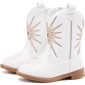 imageBMCiTYBM Toddler Girls Cowboy Cowgirl Boots Little Kids Pointed Toe Western Boots Mid Calf Side Zipper Riding Shoes for All Seasons ToddlerLittle KidEwhite
