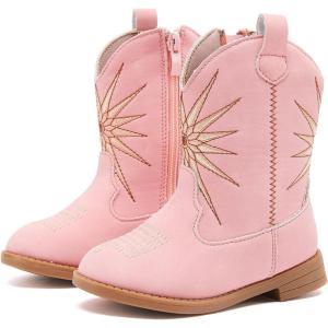 imageBMCiTYBM Toddler Girls Cowboy Cowgirl Boots Little Kids Pointed Toe Western Boots Mid Calf Side Zipper Riding Shoes for All Seasons ToddlerLittle KidEpink