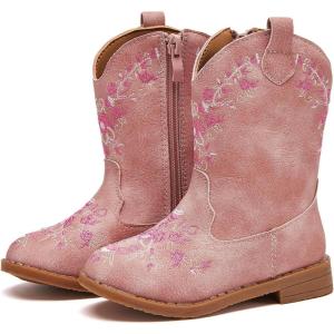imageBMCiTYBM Toddler Girls Cowboy Cowgirl Boots Little Kids Pointed Toe Western Boots Mid Calf Side Zipper Riding Shoes for All Seasons ToddlerLittle KidFpink