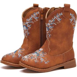 imageBMCiTYBM Toddler Girls Cowboy Cowgirl Boots Little Kids Pointed Toe Western Boots Mid Calf Side Zipper Riding Shoes for All Seasons ToddlerLittle KidFbrown