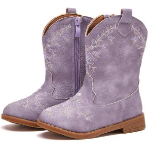 imageBMCiTYBM Toddler Girls Cowboy Cowgirl Boots Little Kids Pointed Toe Western Boots Mid Calf Side Zipper Riding Shoes for All Seasons ToddlerLittle KidFpurple