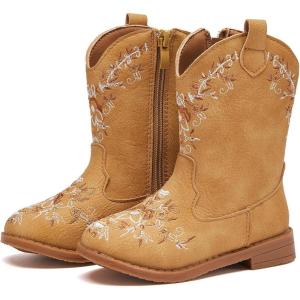 imageBMCiTYBM Toddler Girls Cowboy Cowgirl Boots Little Kids Pointed Toe Western Boots Mid Calf Side Zipper Riding Shoes for All Seasons ToddlerLittle KidFcamel
