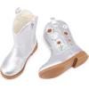 imageBMCiTYBM Toddler Girls Cowgirl Boots Little Kids Mid Calf Western Boots Flower Cowboy Boots Pointed Toe Riding Shoes1silver