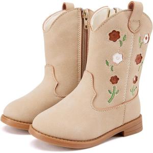 imageBMCiTYBM Toddler Girls Cowgirl Boots Little Kids Mid Calf Western Boots Flower Cowboy Boots Pointed Toe Riding Shoes1camel