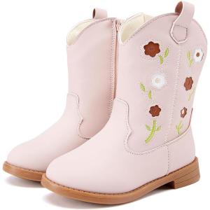 imageBMCiTYBM Toddler Girls Cowgirl Boots Little Kids Mid Calf Western Boots Flower Cowboy Boots Pointed Toe Riding Shoes1pink