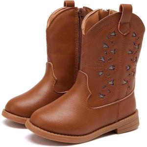 imageBMCiTYBM Toddler Girls Cowgirl Boots Little Kids Mid Calf Western Boots Flower Cowboy Boots Pointed Toe Riding Shoes2brown