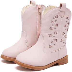 imageBMCiTYBM Toddler Girls Cowgirl Boots Little Kids Mid Calf Western Boots Flower Cowboy Boots Pointed Toe Riding Shoes2pink
