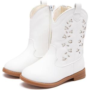 imageBMCiTYBM Toddler Girls Cowgirl Boots Little Kids Mid Calf Western Boots Flower Cowboy Boots Pointed Toe Riding Shoes2white