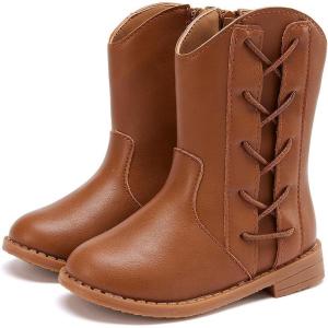 imageBMCiTYBM Toddler Girls Cowgirl Boots Little Kids Mid Calf Western Boots Flower Cowboy Boots Pointed Toe Riding Shoes3brown