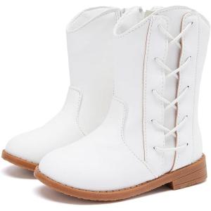 imageBMCiTYBM Toddler Girls Cowgirl Boots Little Kids Mid Calf Western Boots Flower Cowboy Boots Pointed Toe Riding Shoes3white
