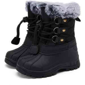 imageBMCiTYBM Kids Snow Boots Boys Girls Toddler Winter Waterproof Shoes Cold Weather Outdoor Lightweight ToddlerLittle KidsBig Kids62black