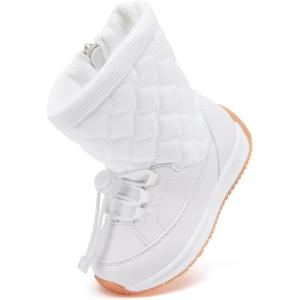 imageBMCiTYBM Toddler Boy Girl Snow Boots Waterproof Winter Warm Booties Nonslip Lightweight Outdoor Walking Shoes for Cold WeatehrAwhite