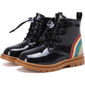 imageBMCiTYBM Toddler Girls Boots Round Toe Lace Up Combat Boots Riding Ankle Calf Shoes for All SeasonsToddlerLittle KidAgittler Black