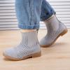 imageBMCiTYBM Toddler Girls Knitted Boots Breathable Low Heel Booties Pointed Toe Slip On Sock Shoes for All SeasonsGrey