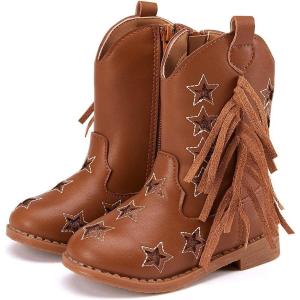 imageBMCiTYBM Toddler Girls Cowgirl Boots Little Kids Mid Calf Western Cowboy Pointed Toe Riding Shoes Tassels Glitter1brown