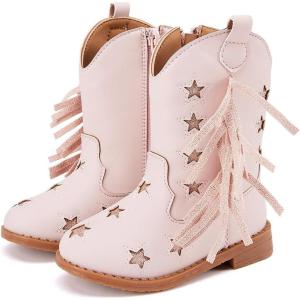 imageBMCiTYBM Toddler Girls Cowgirl Boots Little Kids Mid Calf Western Cowboy Pointed Toe Riding Shoes Tassels Glitter1pink