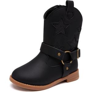 imageBMCiTYBM Toddler Girls Cowgirl Boots Little Kids Mid Calf Western Cowboy Pointed Toe Riding Shoes Tassels Glitter2black