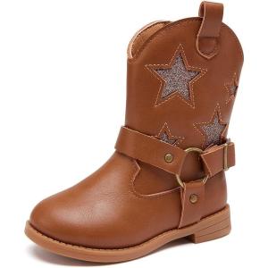 imageBMCiTYBM Toddler Girls Cowgirl Boots Little Kids Mid Calf Western Cowboy Pointed Toe Riding Shoes Tassels Glitter2brown