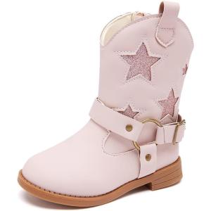imageBMCiTYBM Toddler Girls Cowgirl Boots Little Kids Mid Calf Western Cowboy Pointed Toe Riding Shoes Tassels Glitter2pink