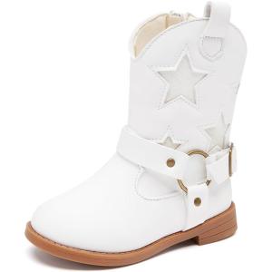 imageBMCiTYBM Toddler Girls Cowgirl Boots Little Kids Mid Calf Western Cowboy Pointed Toe Riding Shoes Tassels Glitter2white