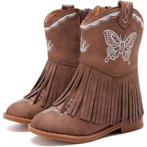 imageBMCiTYBM Toddler Girls Cowgirl Boots Little Kids Mid Calf Western Cowboy Pointed Toe Riding Shoes Tassels Glitter3brown